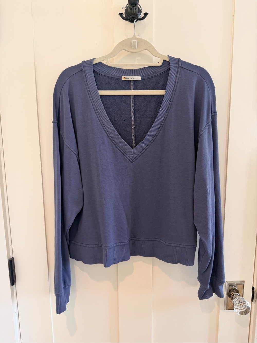 Marine Layer V-Neck Sweatshirt Blue Oversized Pullover Size L